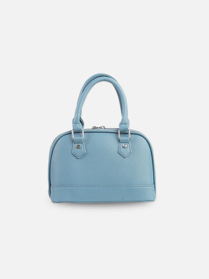 Sky Blue Faux Leather Satchel with Tassel Charm