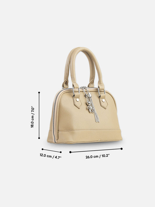 Tan Faux Leather Satchel with Tassel Charm