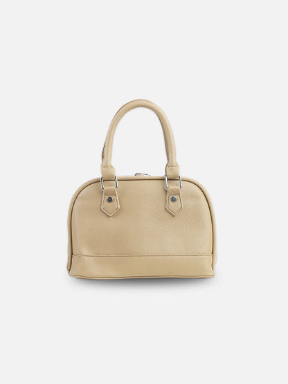 Tan Faux Leather Satchel with Tassel Charm