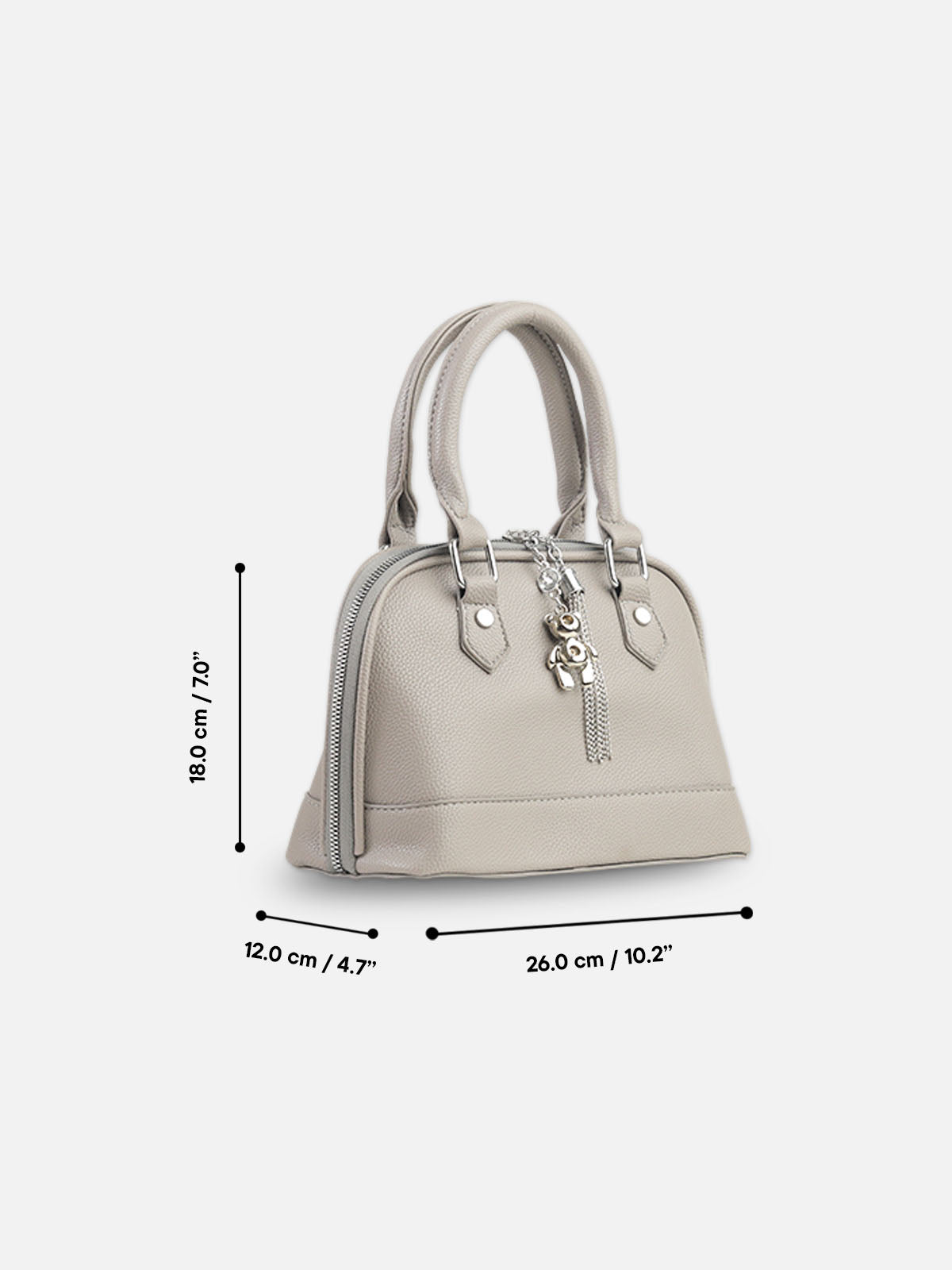 Gray Faux Leather Satchel with Tassel Charm