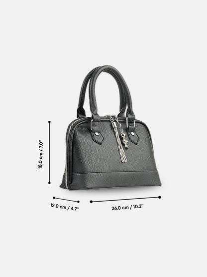 Classic Black Faux Leather Satchel with Tassel Charm