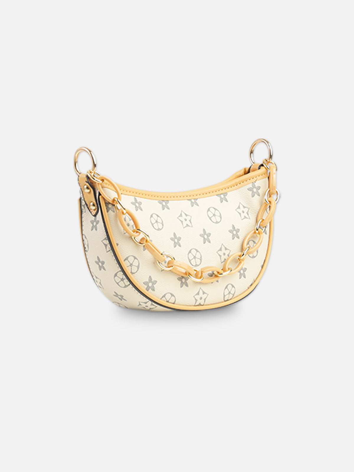 Luxury Monogram Crescent Shoulder Bag – Cream & Gold