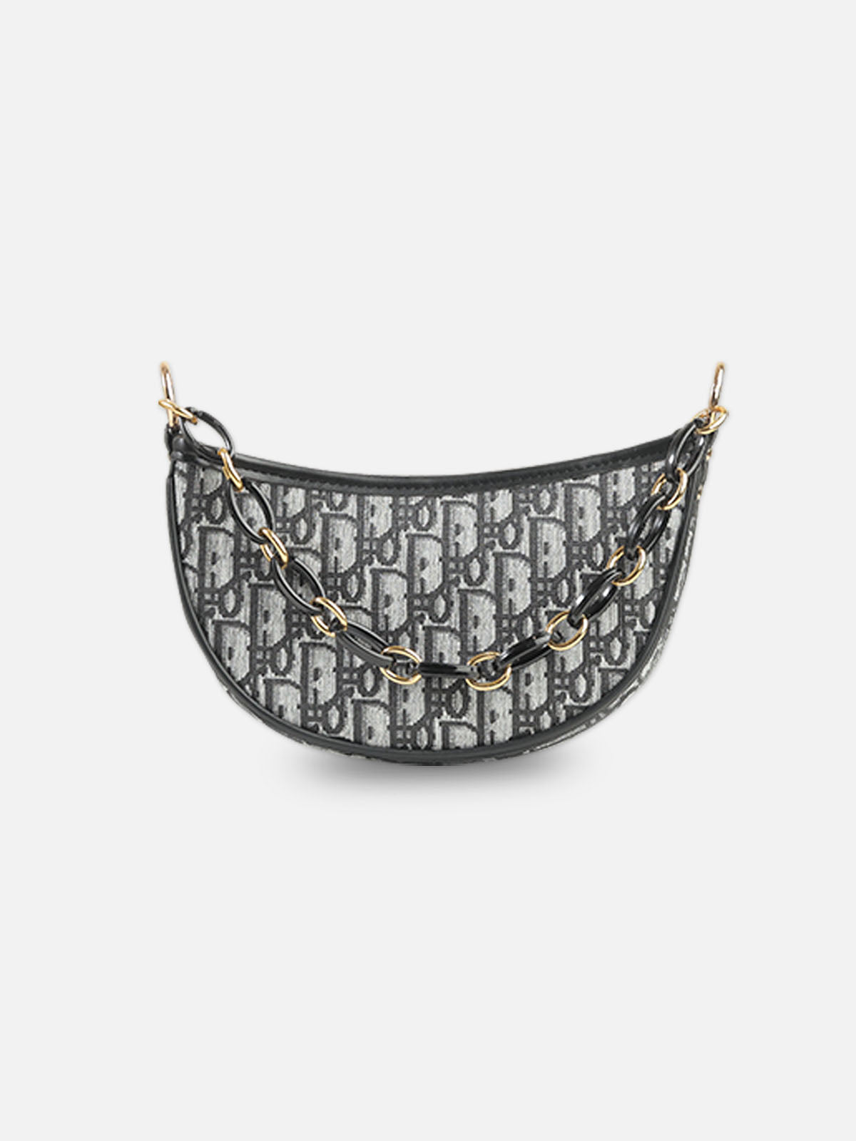 Monogram Canvas Crescent Shoulder Bag – Black & Grey