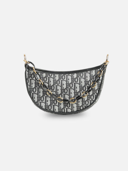 Monogram Canvas Crescent Shoulder Bag – Black & Grey