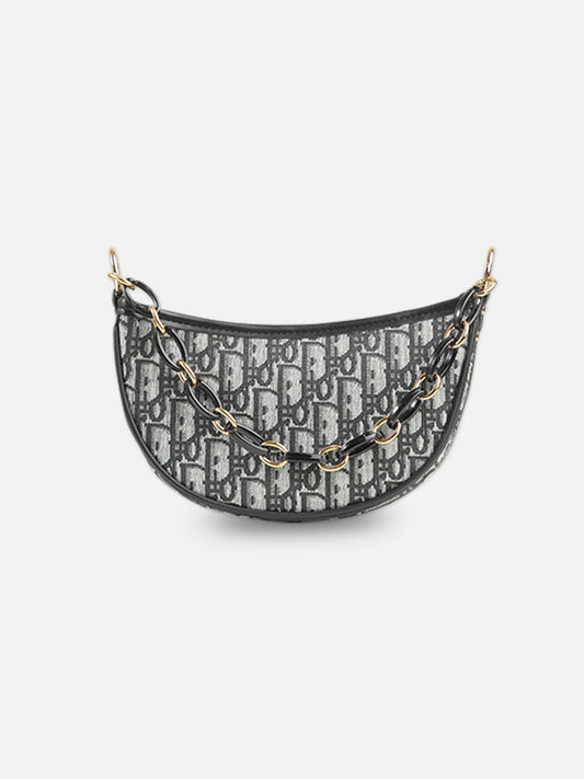 Monogram Canvas Crescent Shoulder Bag – Black & Grey