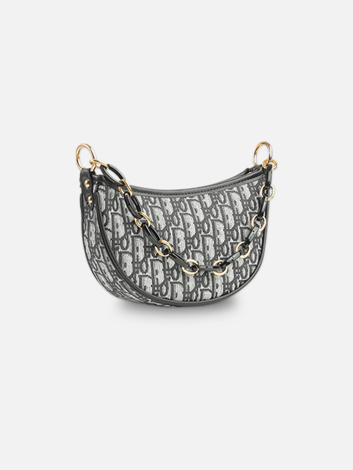Monogram Canvas Crescent Shoulder Bag – Black & Grey