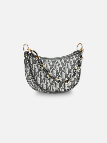 Monogram Canvas Crescent Shoulder Bag – Black & Grey