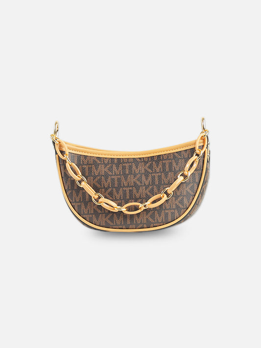 Monogram Crescent Shoulder Bag – Brown & Gold