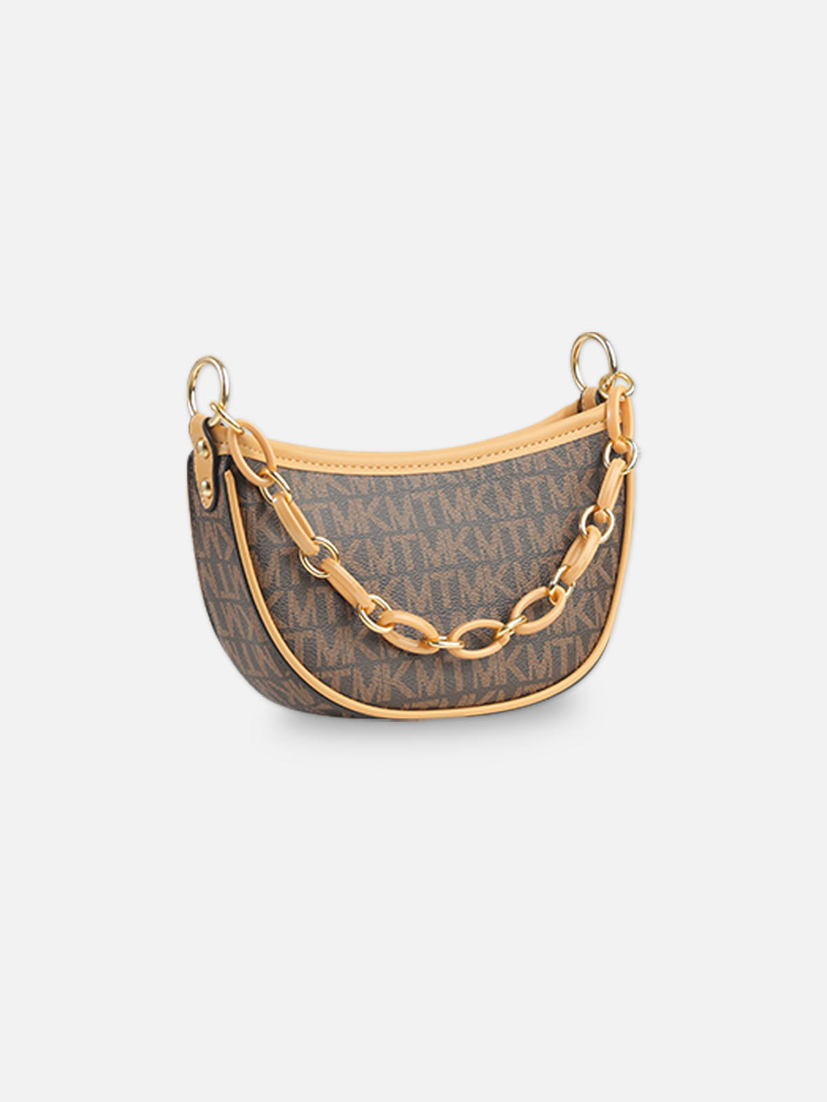 Monogram Crescent Shoulder Bag – Brown & Gold