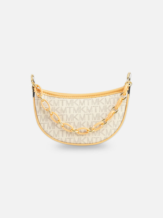 Ivory Monogram Crescent Shoulder Bag – Beige & Gold