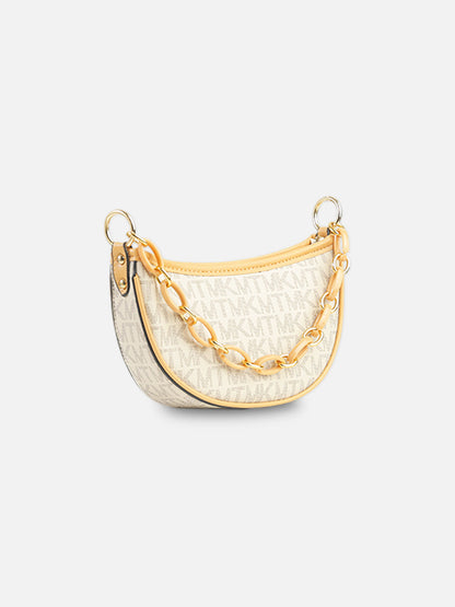 Ivory Monogram Crescent Shoulder Bag – Beige & Gold