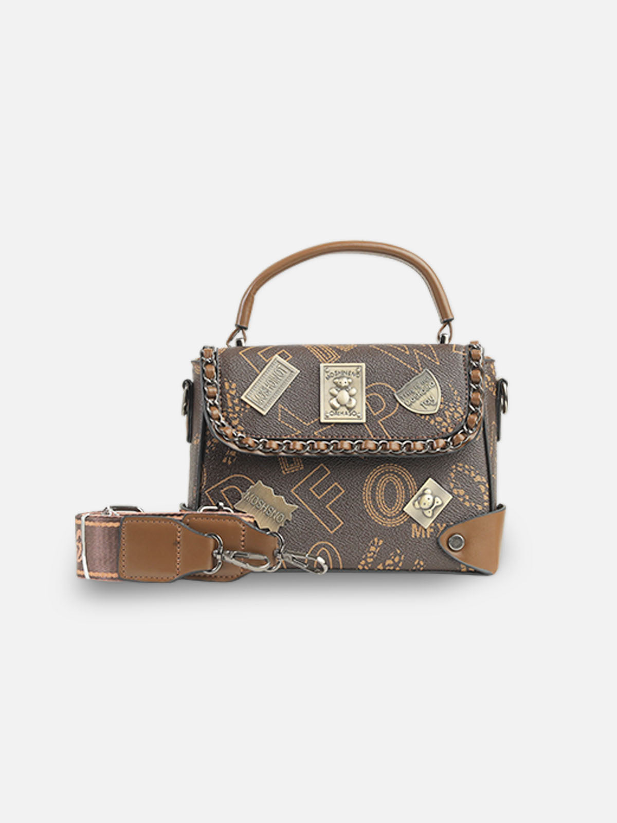 Vintage-Inspired Embellished Satchel Bag – Dark Brown & Gold Accents