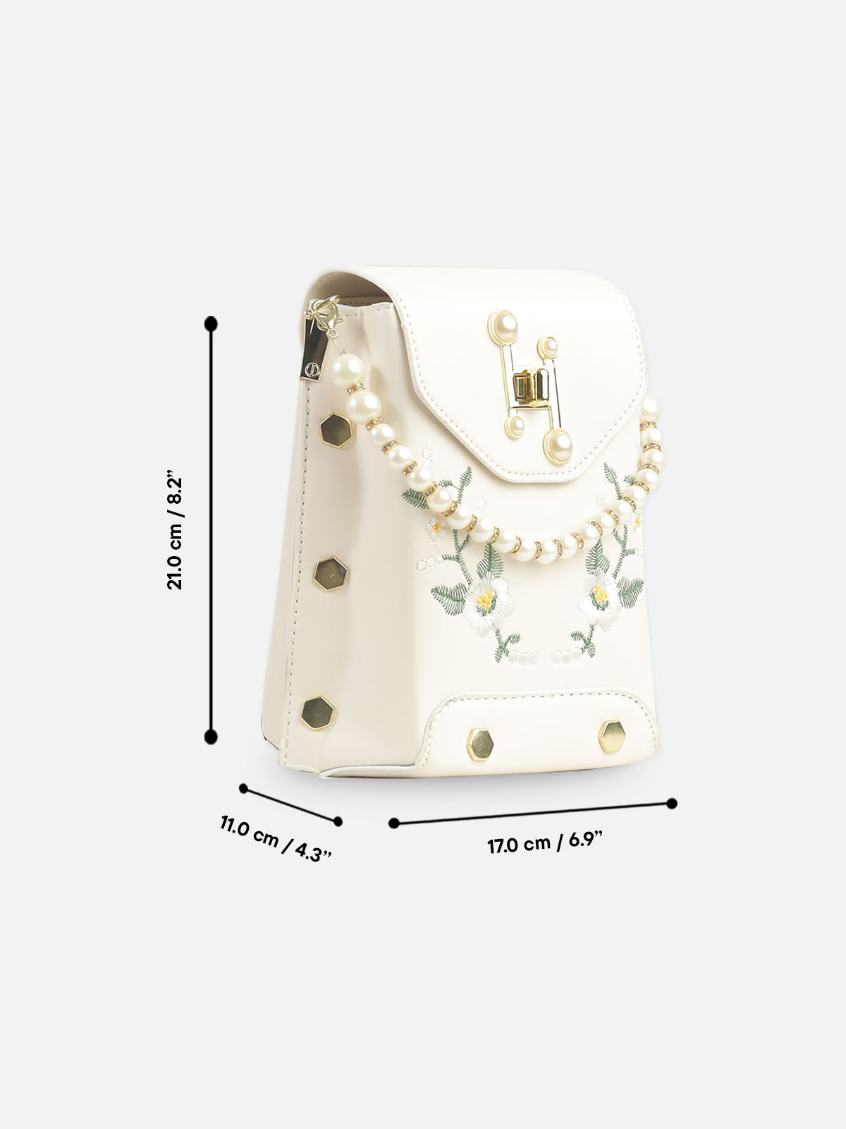 Elegant Ivory Faux Leather Crossbody Bag with Floral Embroidery