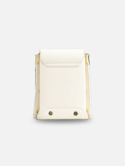 Elegant Ivory Faux Leather Crossbody Bag with Floral Embroidery