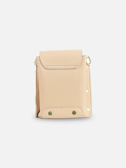 Blush Beige Faux Leather Crossbody Bag with Floral Embroidery