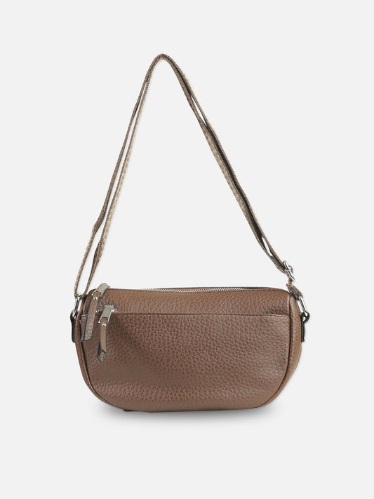 Everyday Brown Textured Shoulder Bag with Zip Closure
