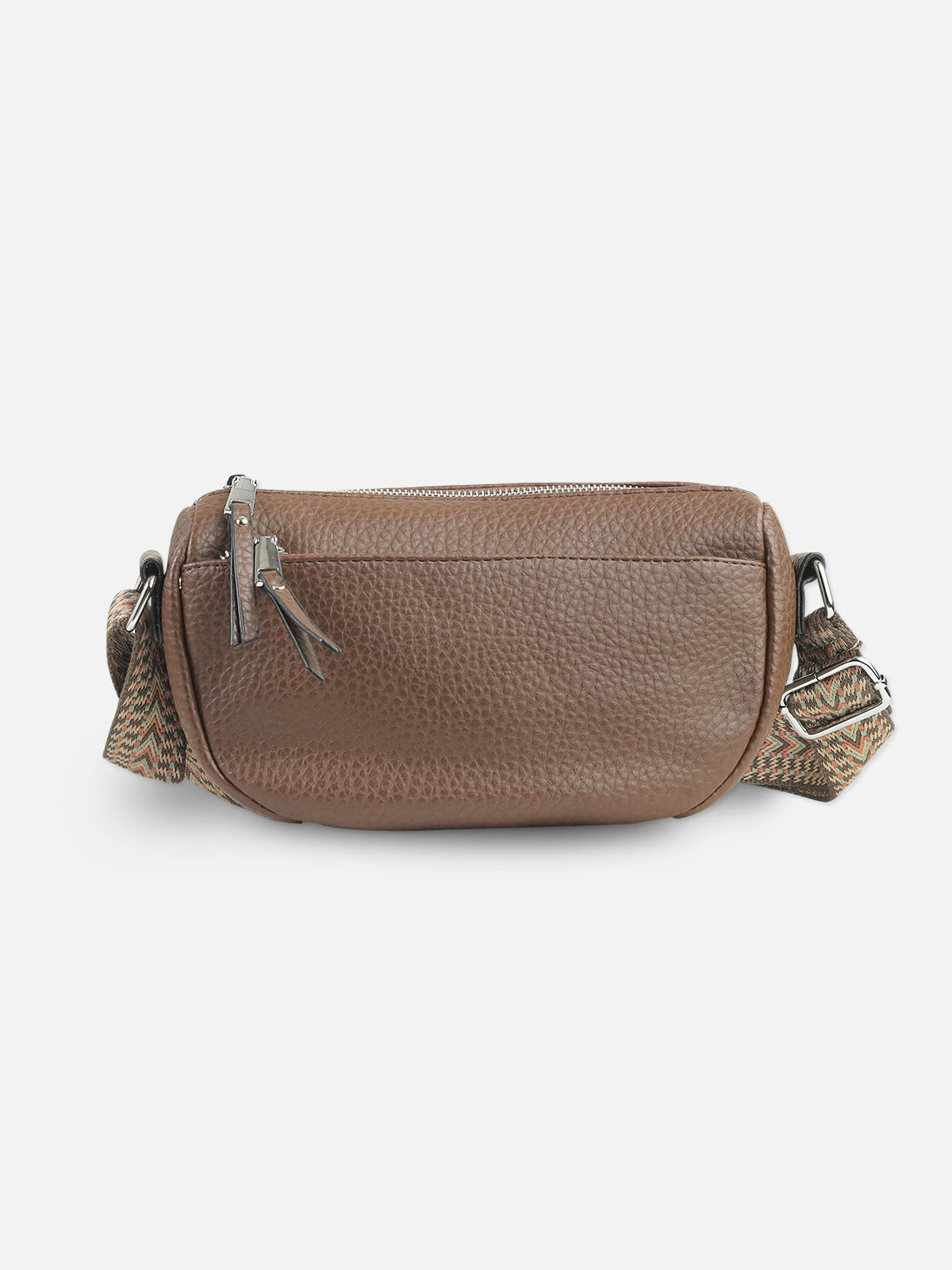 Everyday Brown Textured Shoulder Bag with Zip Closure