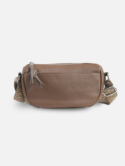 Everyday Brown Textured Shoulder Bag with Zip Closure