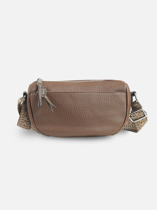 Everyday Brown Textured Shoulder Bag with Zip Closure