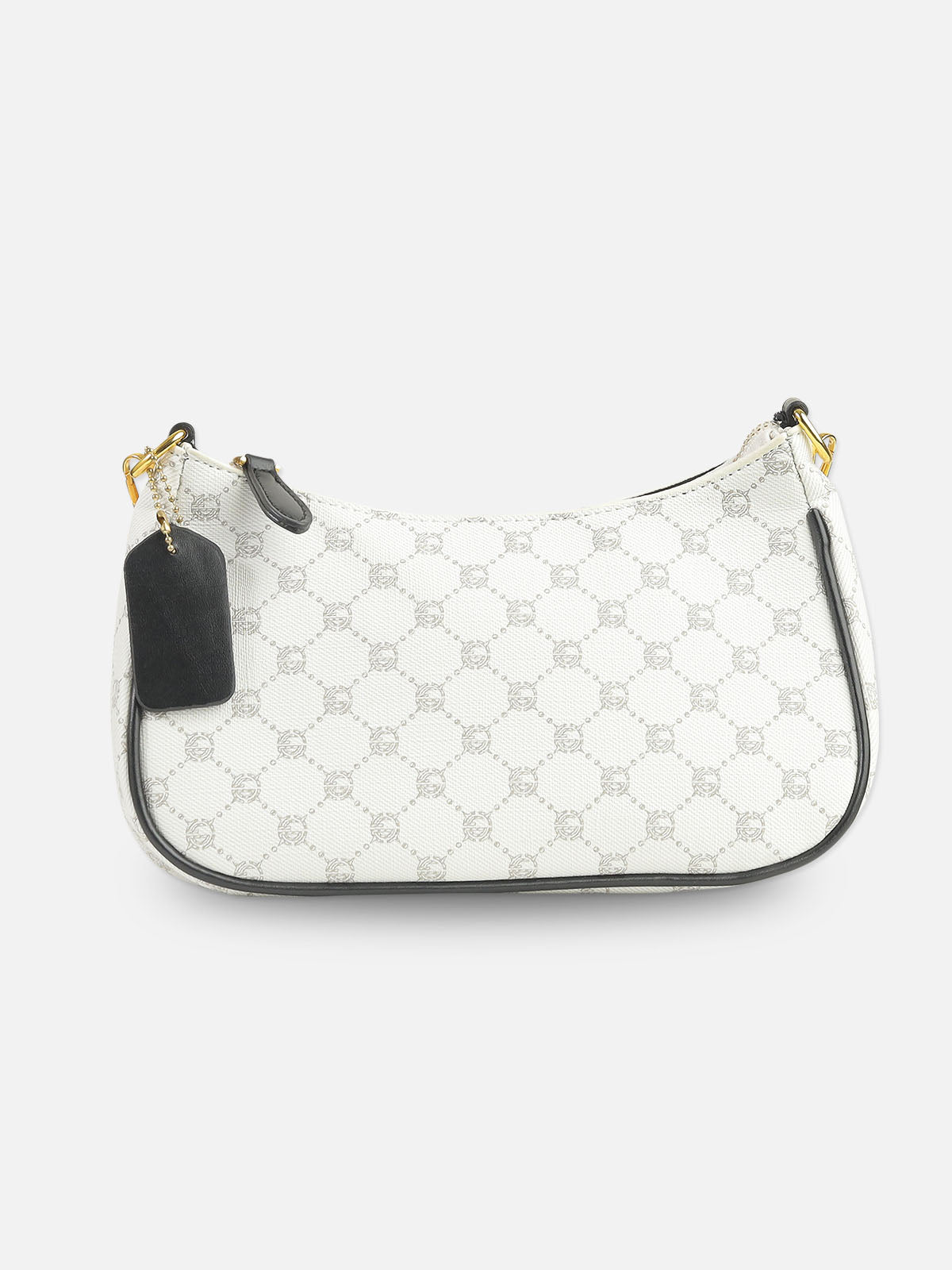 Elegant White Monogram Shoulder Bag with Gold Chain Detail