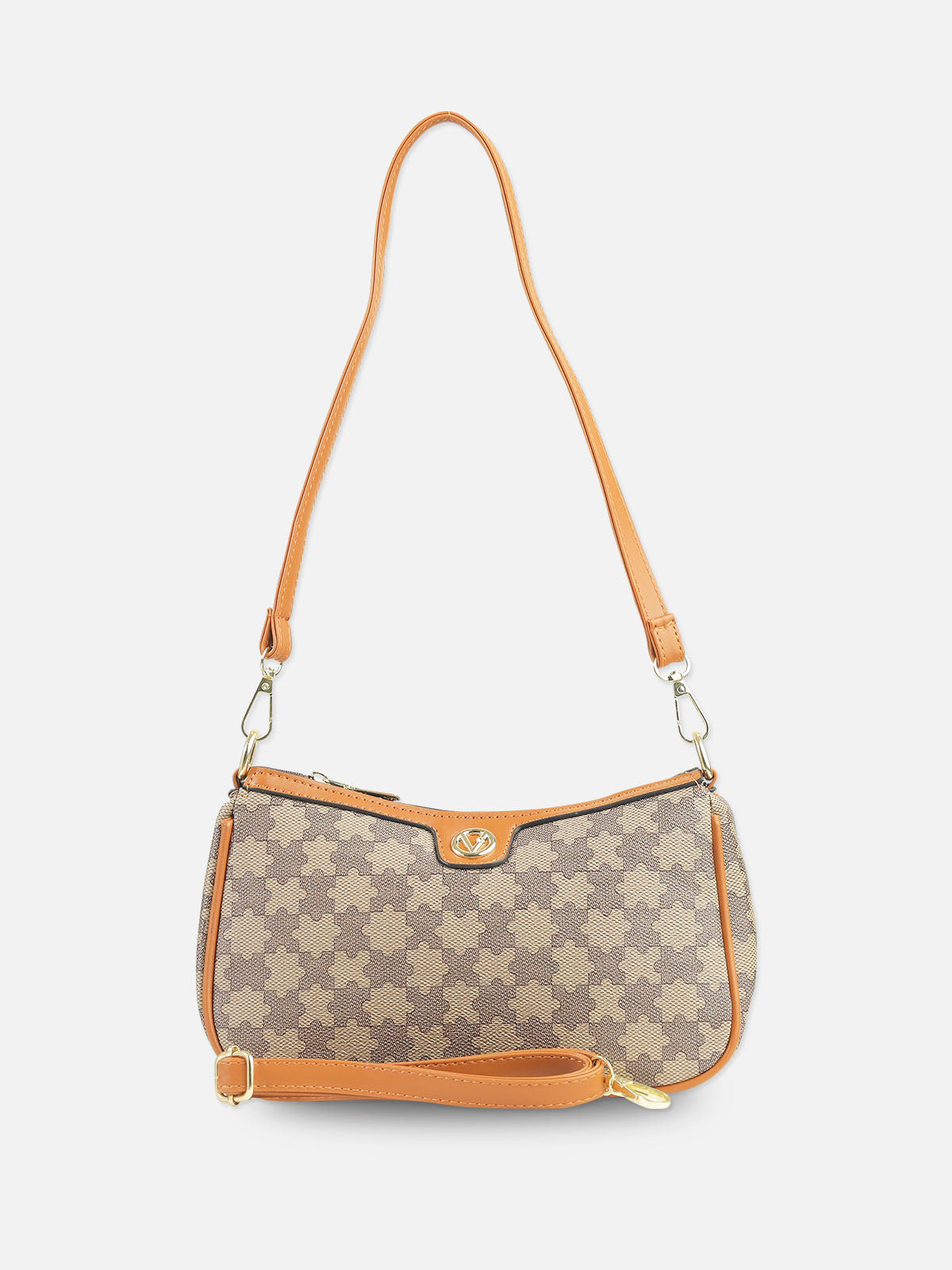 Tan and Brown Monogrammed Baguette Bag