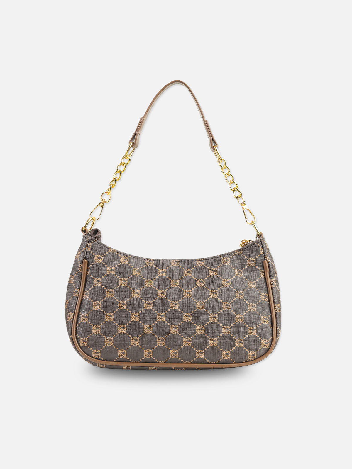 Classic Brown Monogram Shoulder Bag with Gold Chain Detail