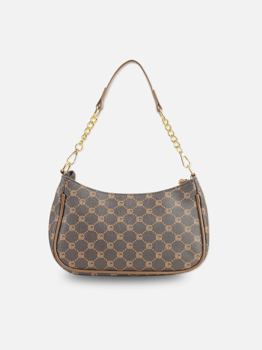 Classic Brown Monogram Shoulder Bag with Gold Chain Detail