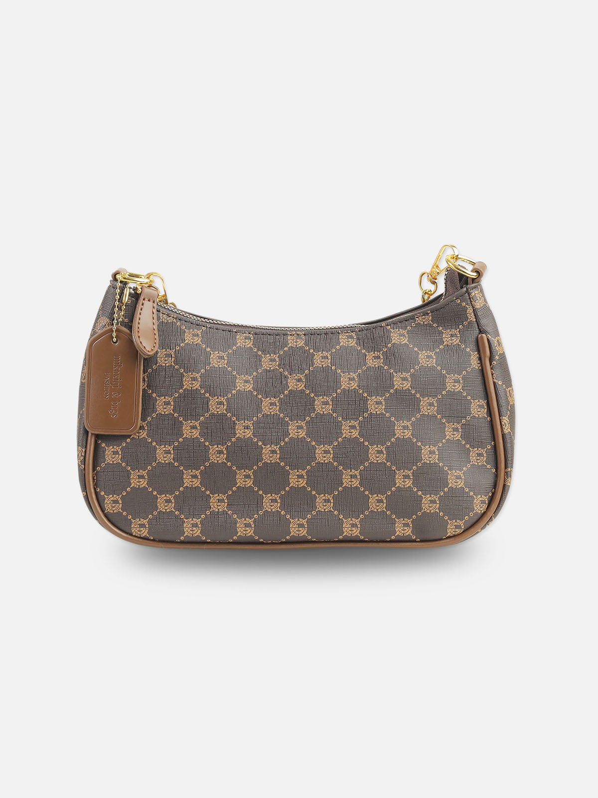 Classic Brown Monogram Shoulder Bag with Gold Chain Detail