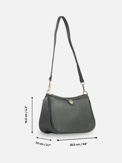 Classic Black Textured Faux Leather Shoulder Bag