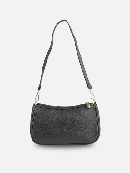 Classic Black Textured Faux Leather Shoulder Bag