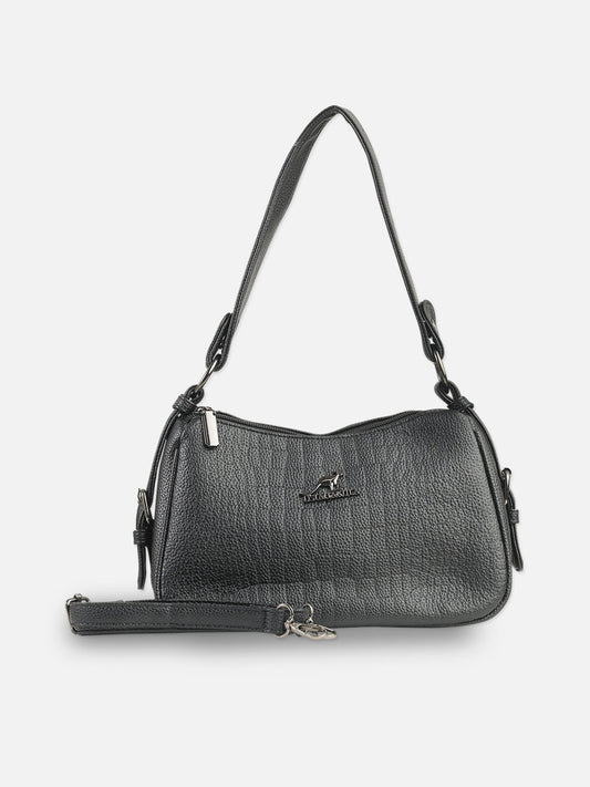 Black Textured Faux Leather Shoulder Bag