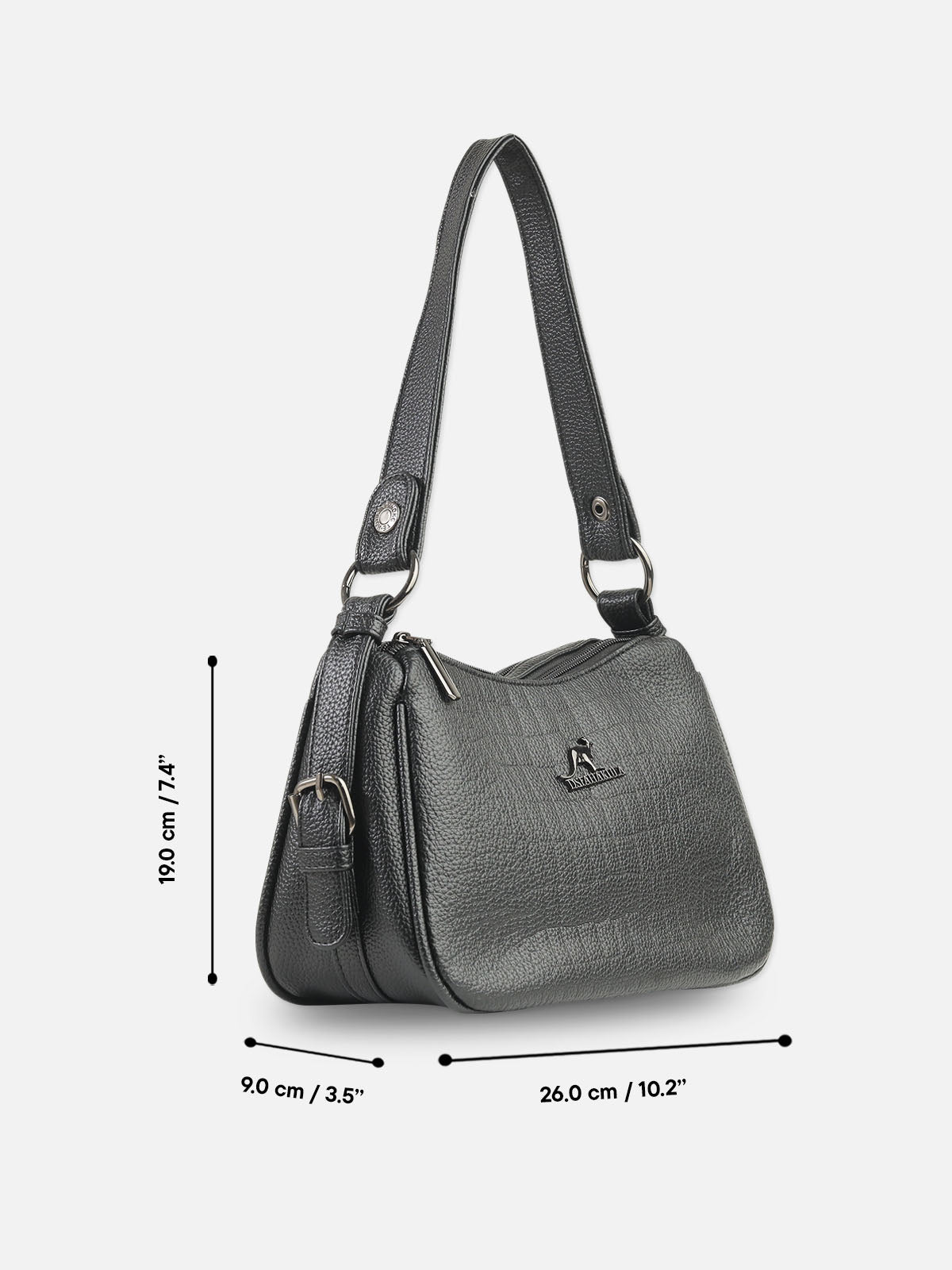 Black Textured Faux Leather Shoulder Bag