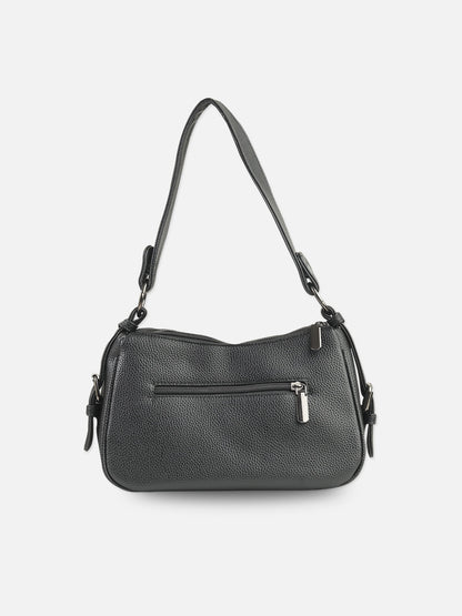 Black Textured Faux Leather Shoulder Bag