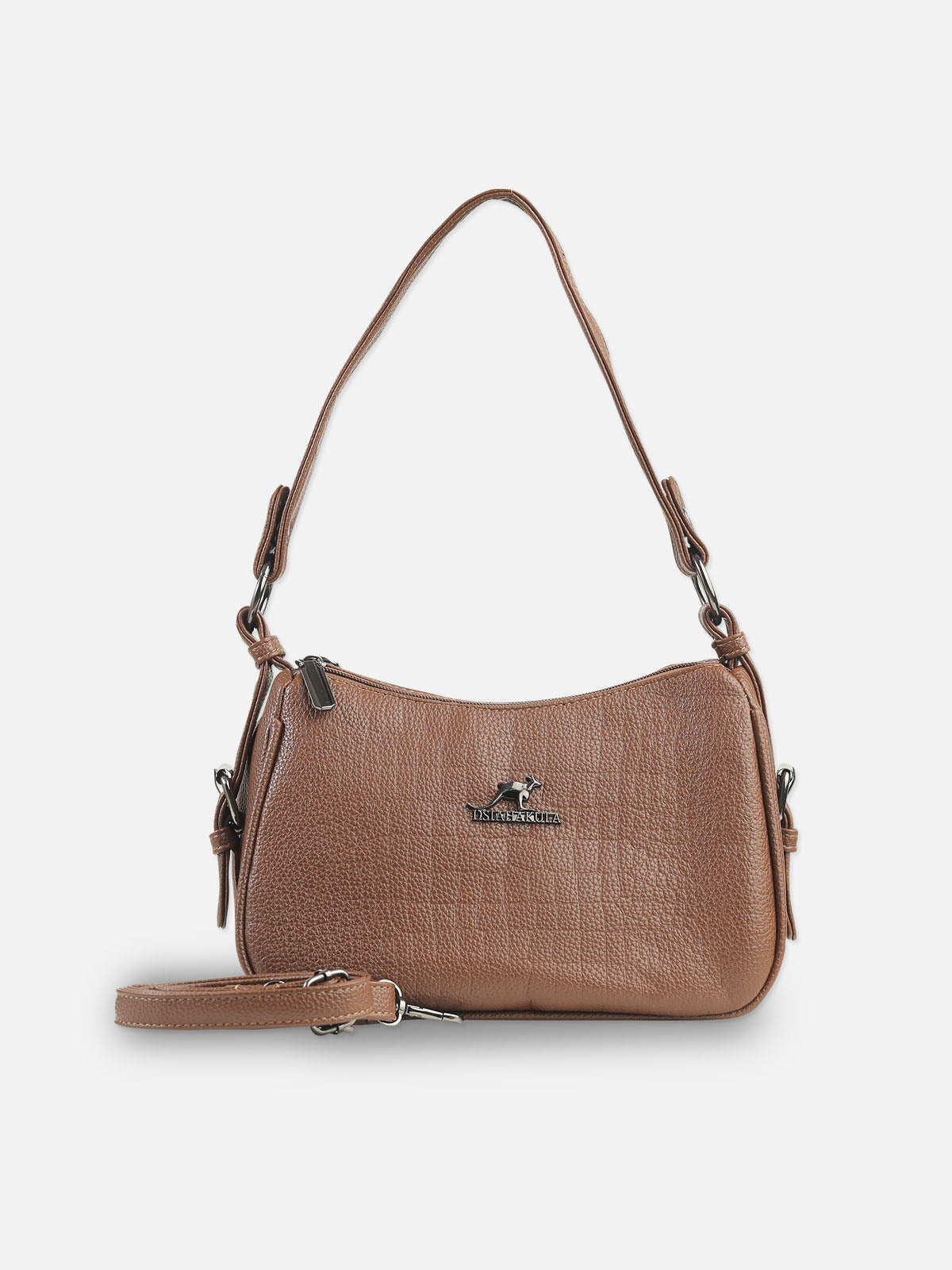 Brown Textured Faux Leather Shoulder Bag