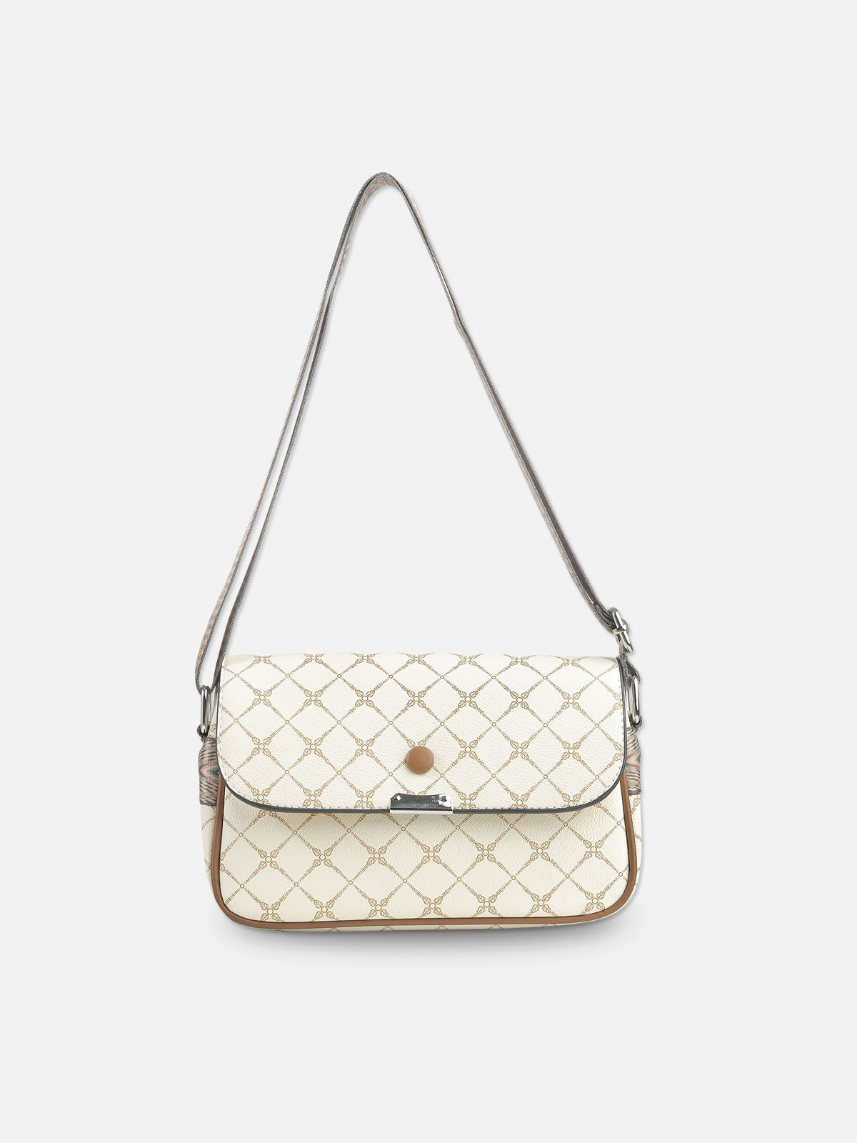 Elegant White & Gold Pattern Shoulder Bag for Women – Designer Style