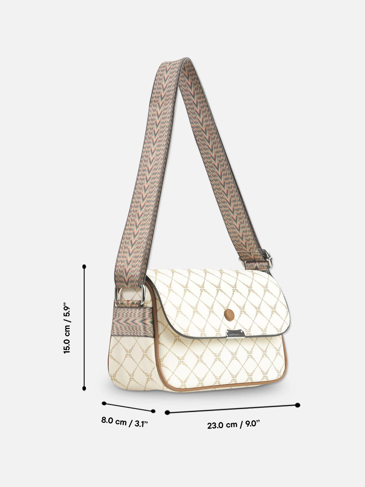 Elegant White & Gold Pattern Shoulder Bag for Women – Designer Style