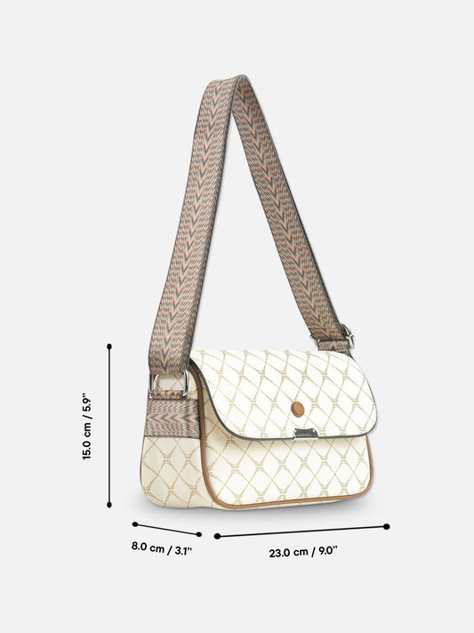 Elegant White & Gold Pattern Shoulder Bag for Women – Designer Style