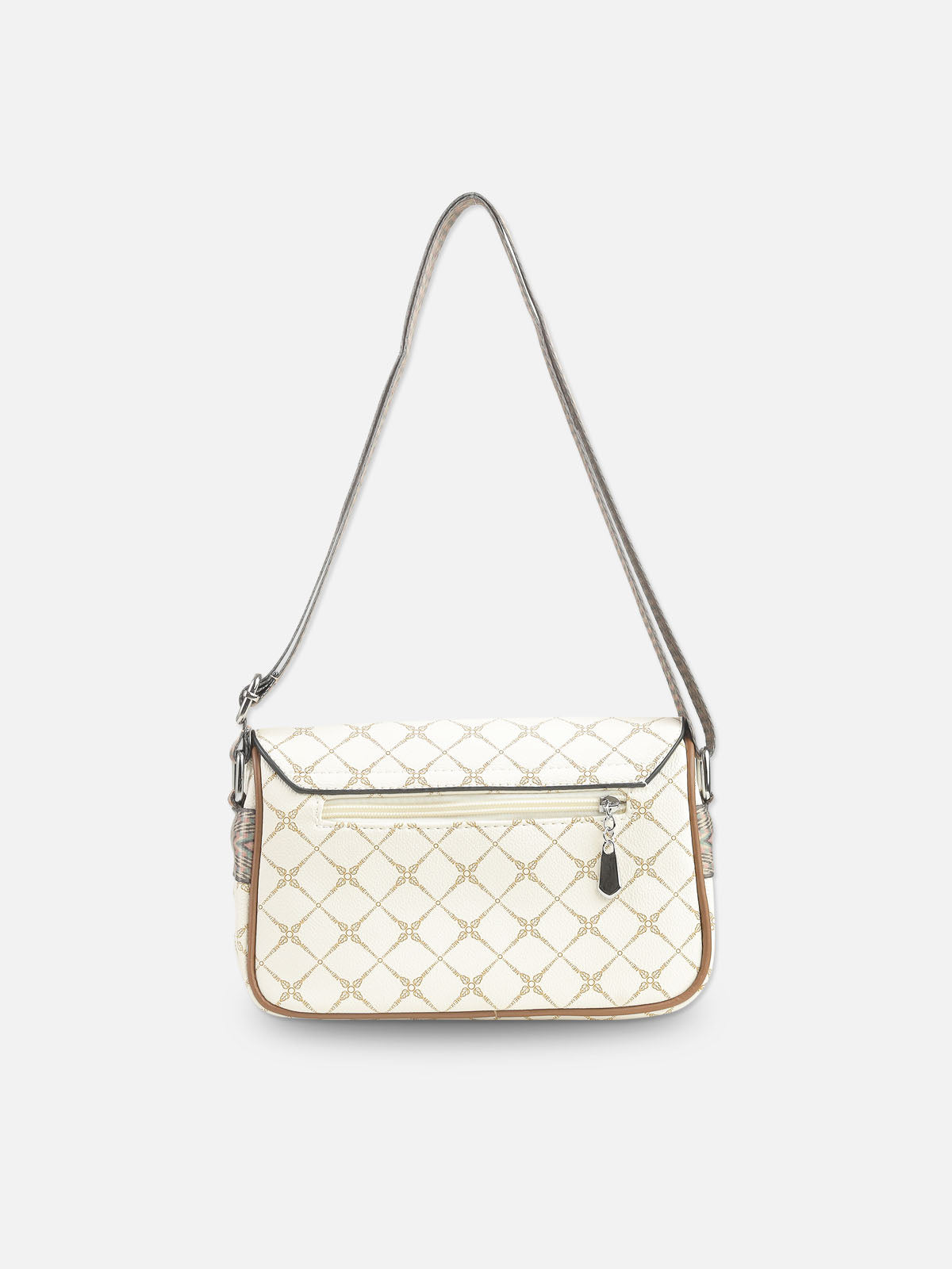 Elegant White & Gold Pattern Shoulder Bag for Women – Designer Style