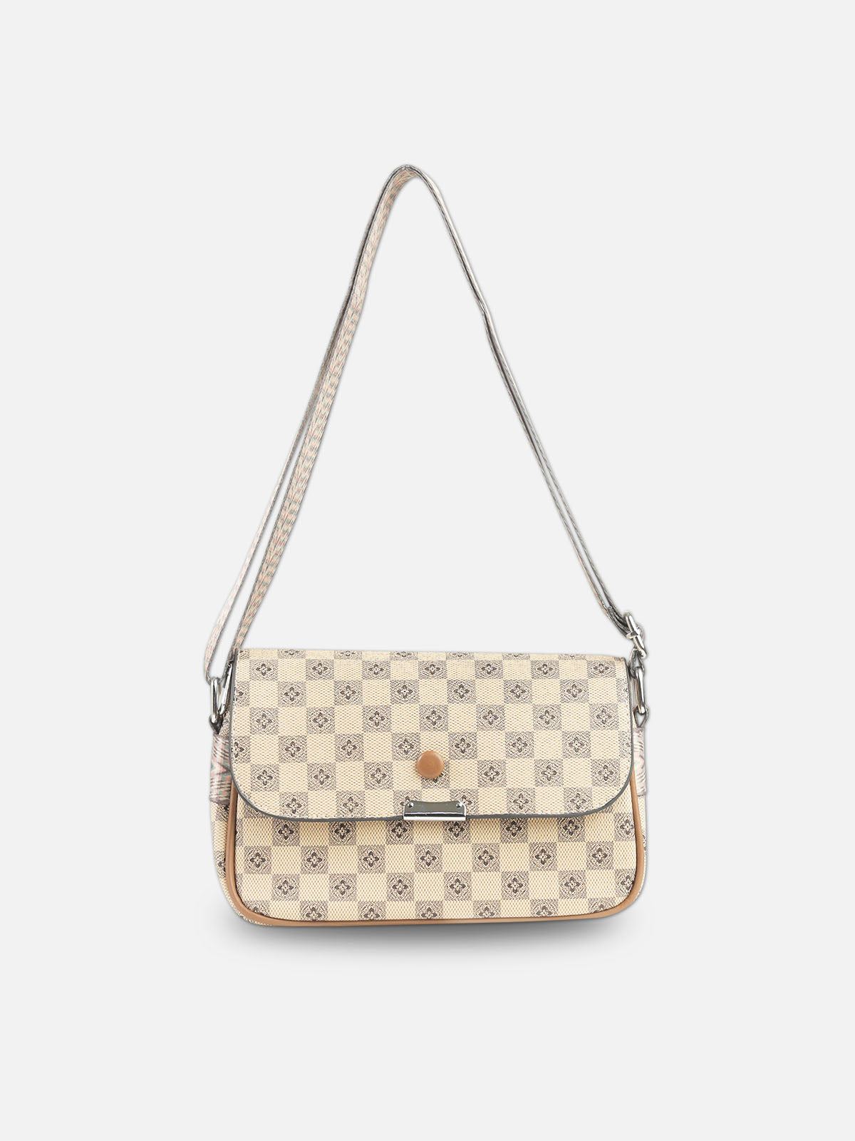 Classic Beige Checkered Shoulder Bag for Women – Designer-Inspired Style