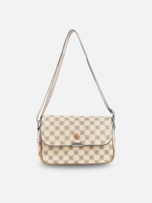 Classic Beige Checkered Shoulder Bag for Women – Designer-Inspired Style