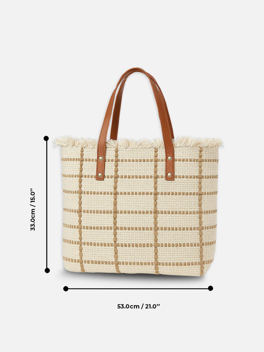 Brown Grid Tote Bag -  Handbag with Brown Handles