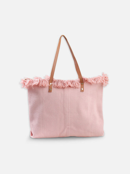 Summer Vibes Fabric Jute Tote Bag with Fringe Details