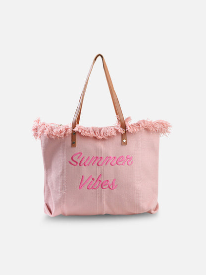 Summer Vibes Fabric Jute Tote Bag with Fringe Details