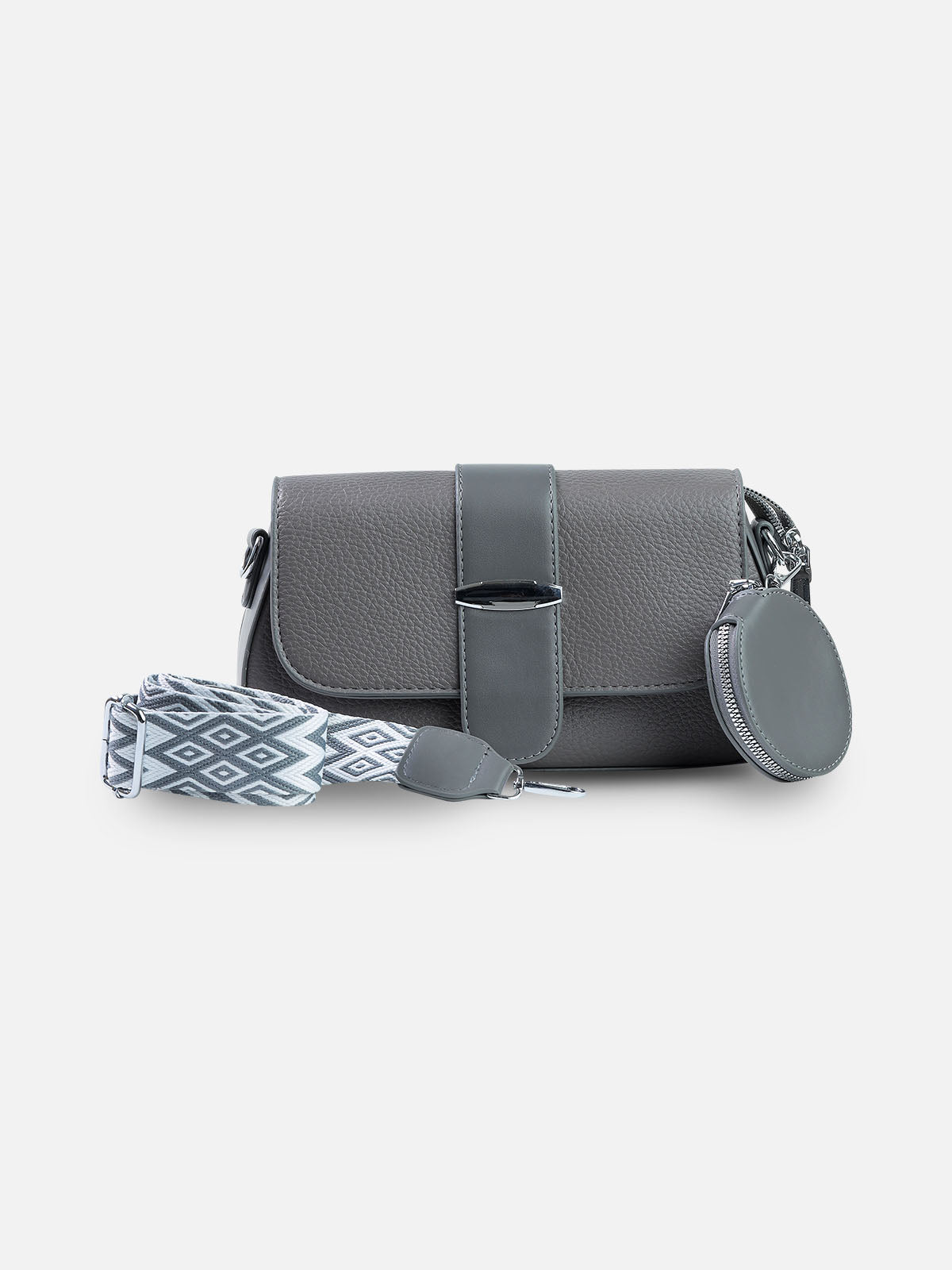 Urban Gray Crossbody Bag with Coin Pouch & Geometric Strap