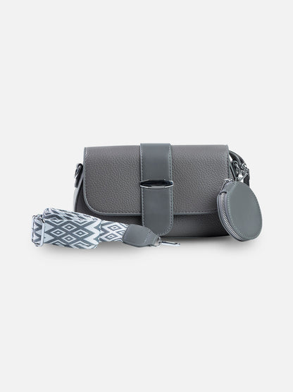 Urban Gray Crossbody Bag with Coin Pouch & Geometric Strap