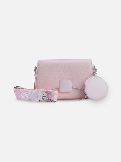 Blush Pink Square-Lock Crossbody Bag with Coin Pouch & Pattern Strap