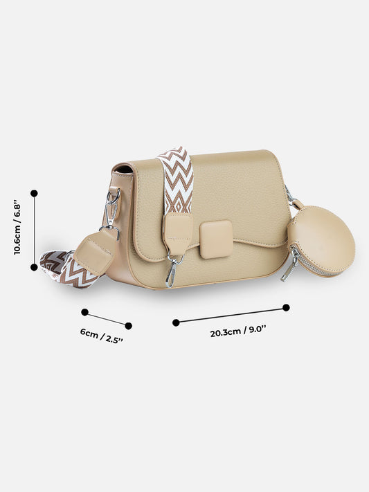 Sandstone Beige Square-Lock Crossbody Bag with Coin Pouch