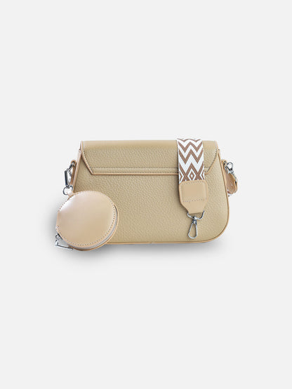 Sandstone Beige Square-Lock Crossbody Bag with Coin Pouch