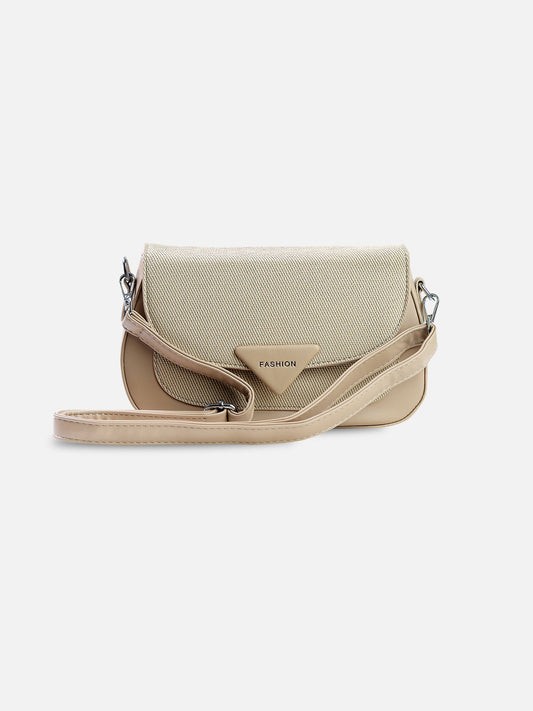 Classic Beige Textured Flap Shoulder Bag