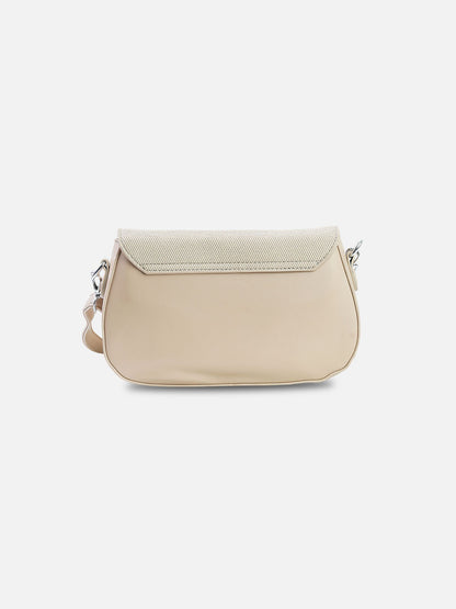 Classic Beige Textured Flap Shoulder Bag